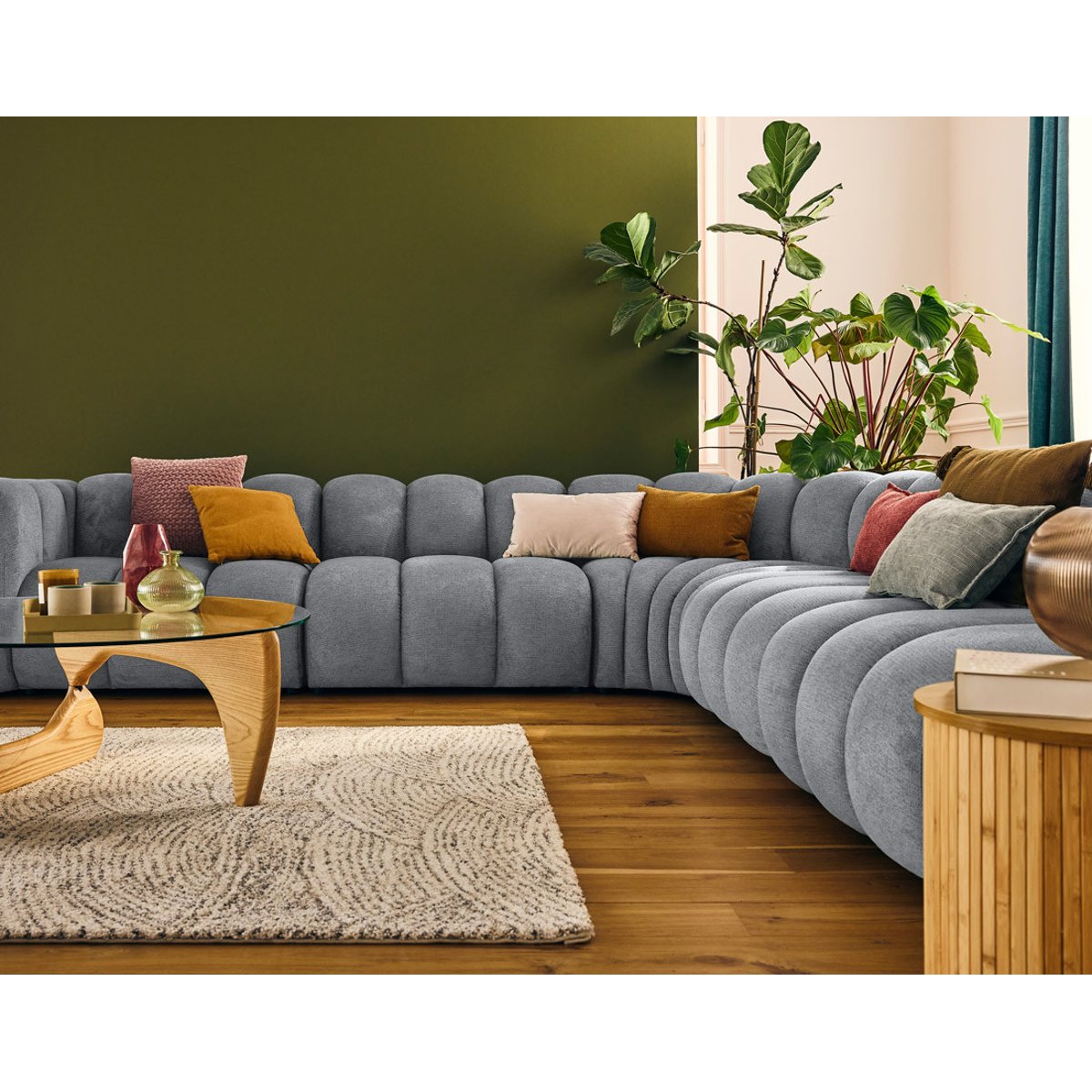 Canapé d'Angle droit 5 places - DEBBIE gris, BEST MOBILIER