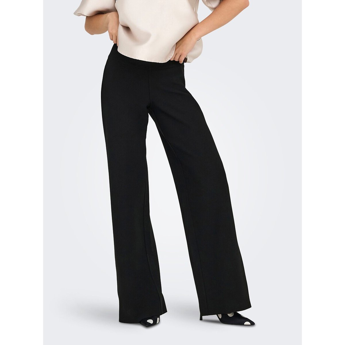 Pantalon large taille haute noir, ONLY