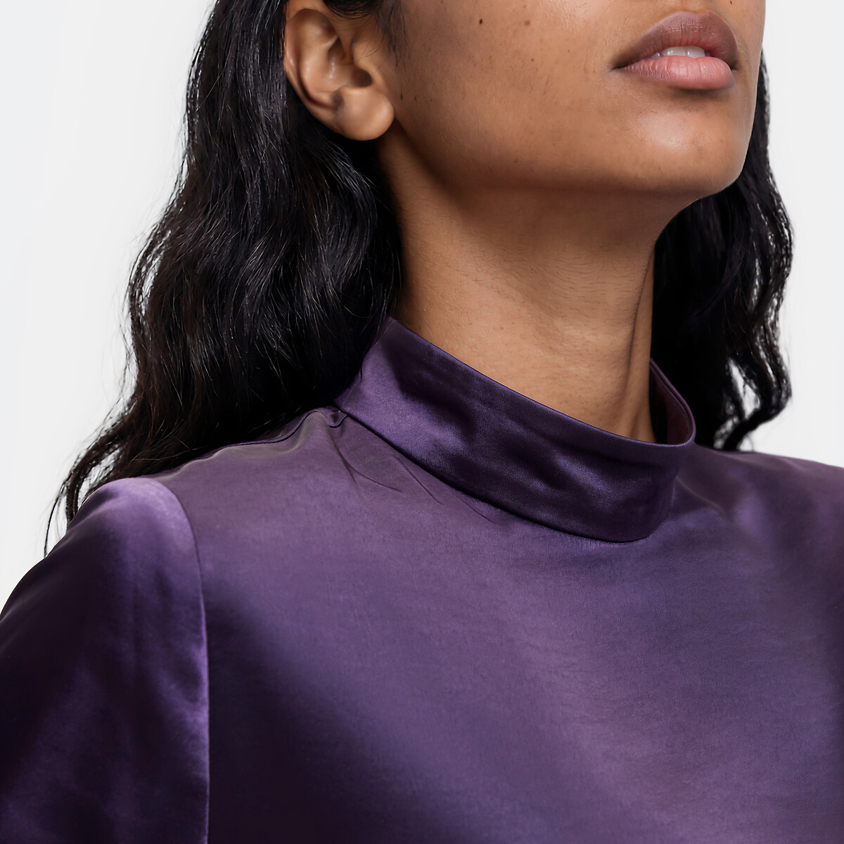 Satin Long Sleeve High Neck Blouse purple, LA REDOUTE COLLECTIONS