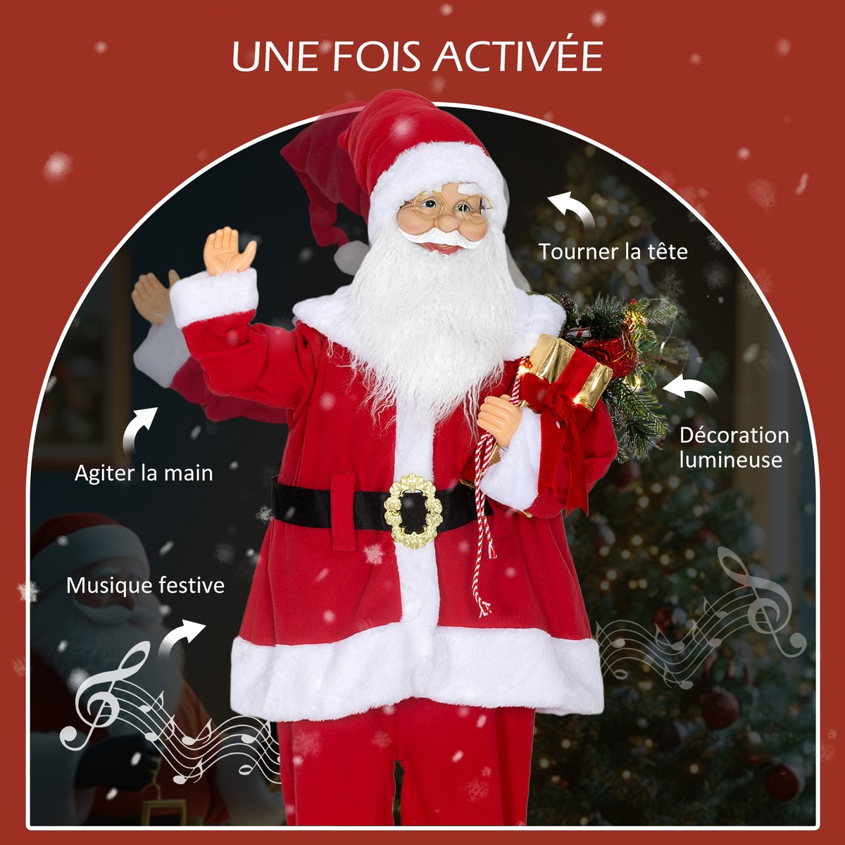 Décoration de Noël « Père Noël » Polyester rouge, HOMCOM