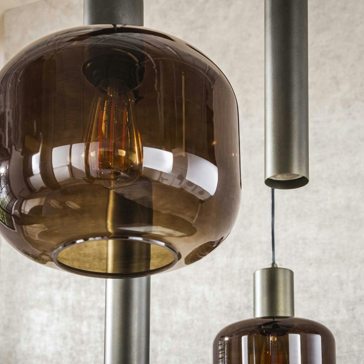 Suspension verre & métal – globes bruns + tubes bronze NOVA marron, PIER IMPORT