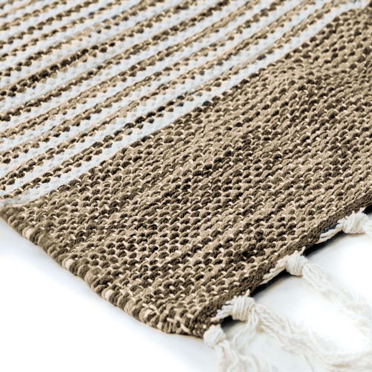 Tapis salon artisanal en coton gris blanc, THE DECO FACTORY