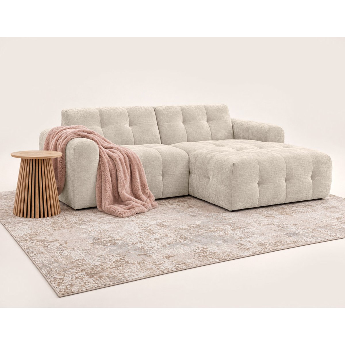Canapé d'angle droit en velours texturé, DIANE beige, BEST MOBILIER