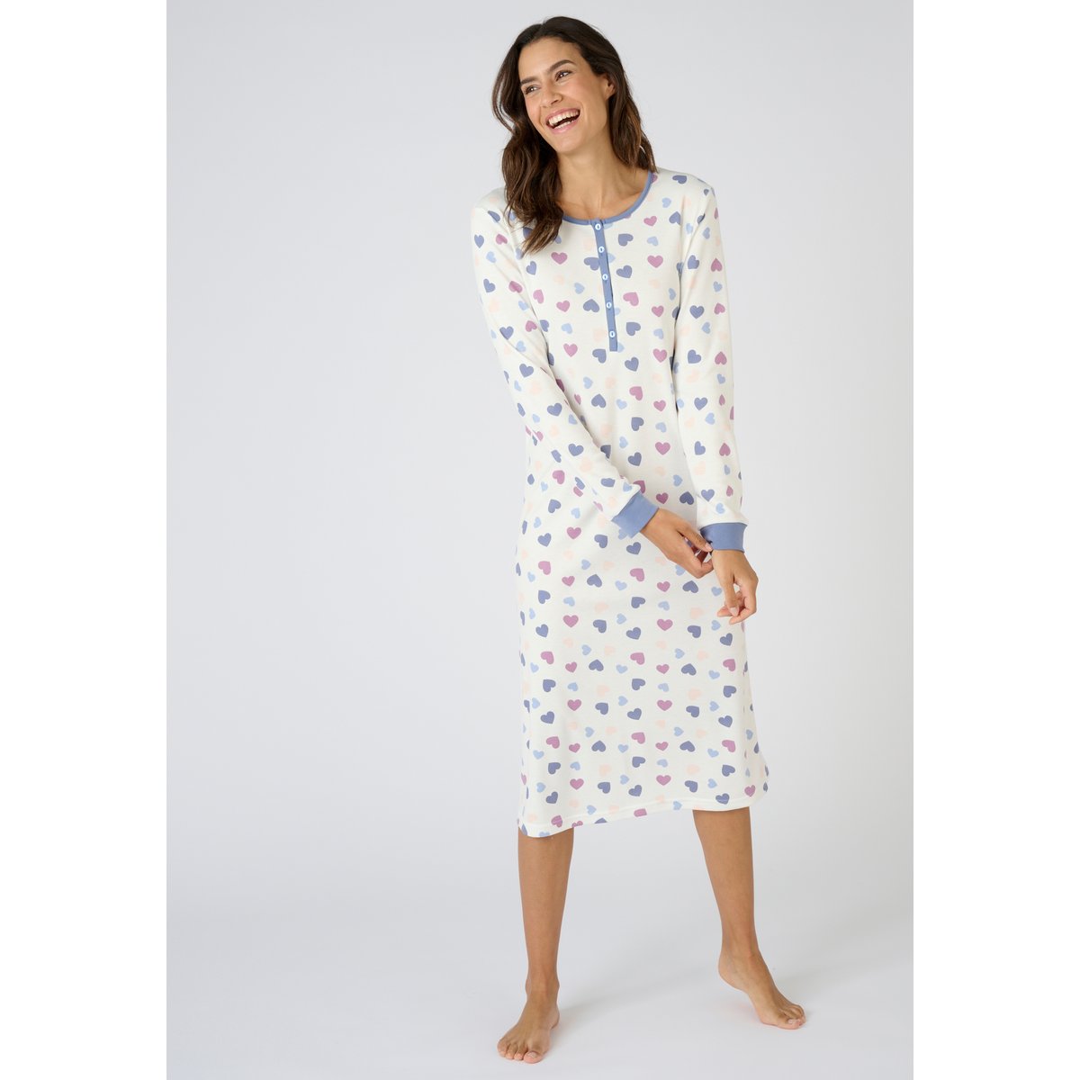 Chemise de nuit en maille Thermolactyl bleu imp., DAMART