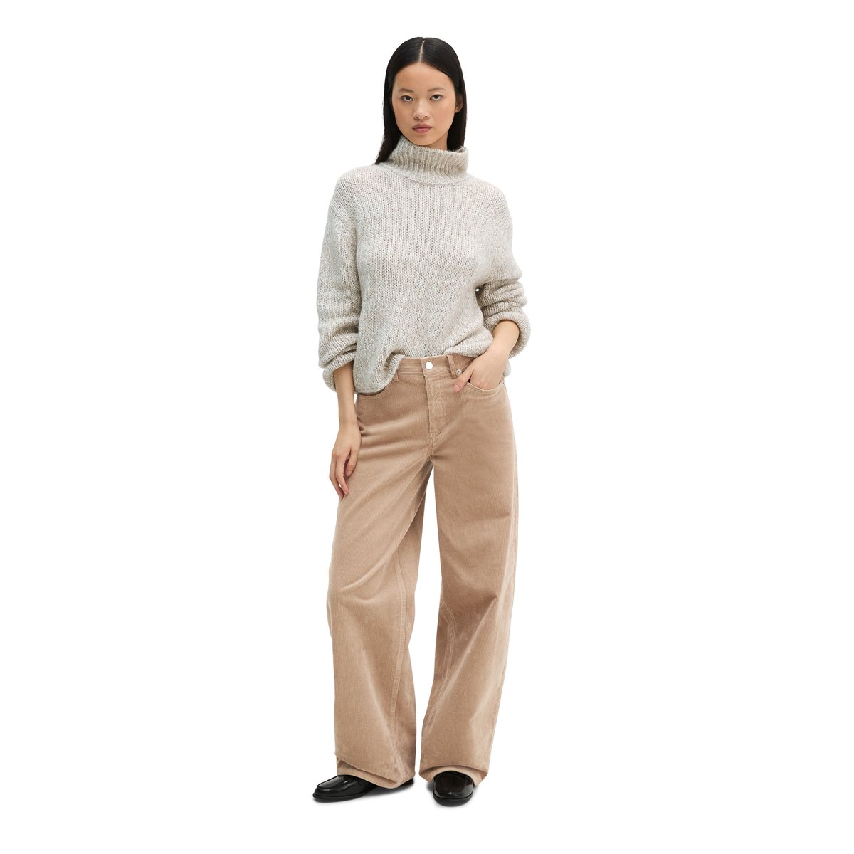 Pantalon en velours côtelé, coupe droite en coton bio extensible beige, MARC O'POLO