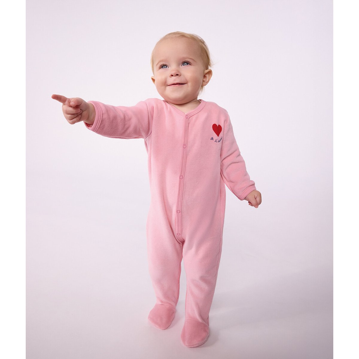 Pyjama avec pieds en velours rose, PETIT BATEAU