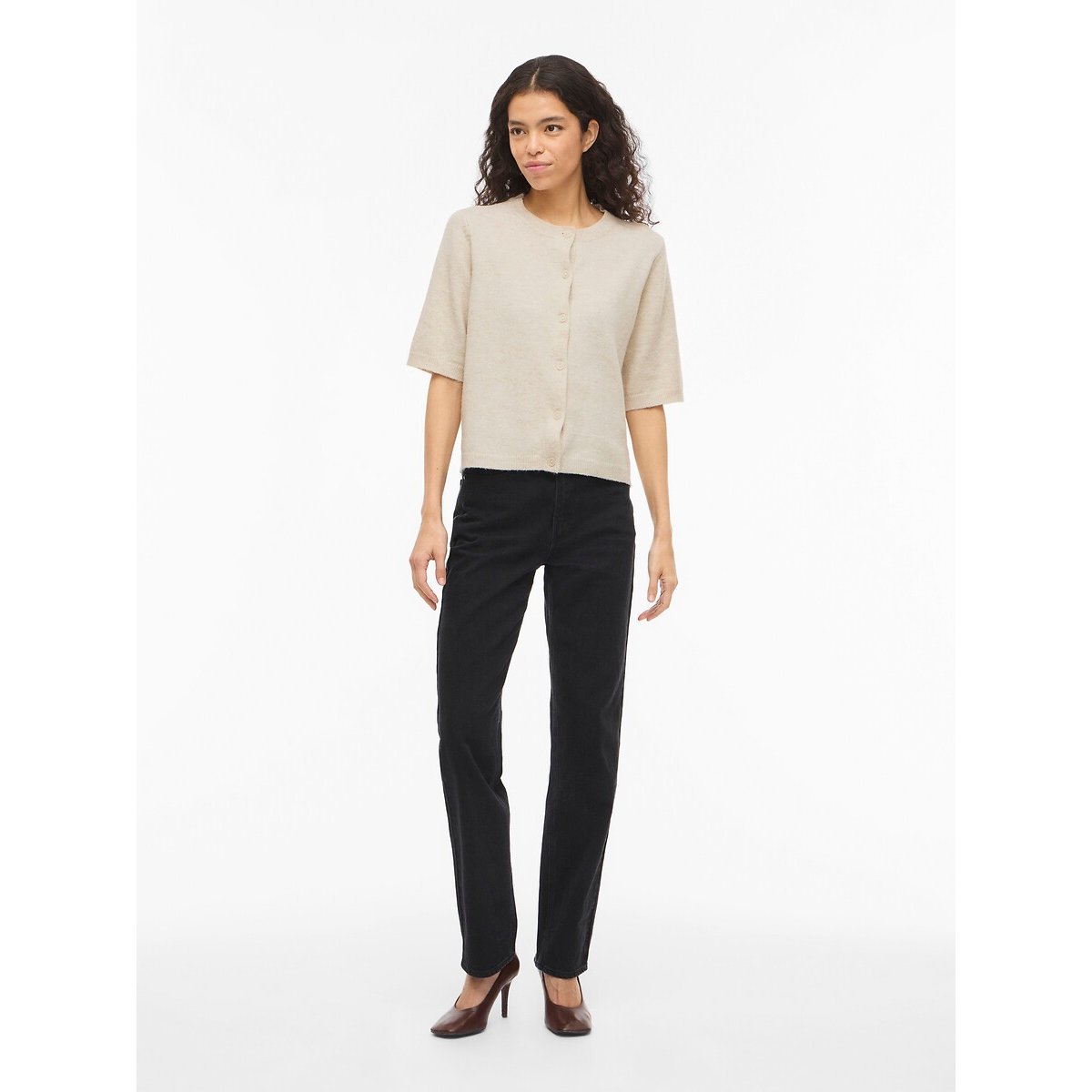 Gilet boutonné manches courtes  ecru, VILA