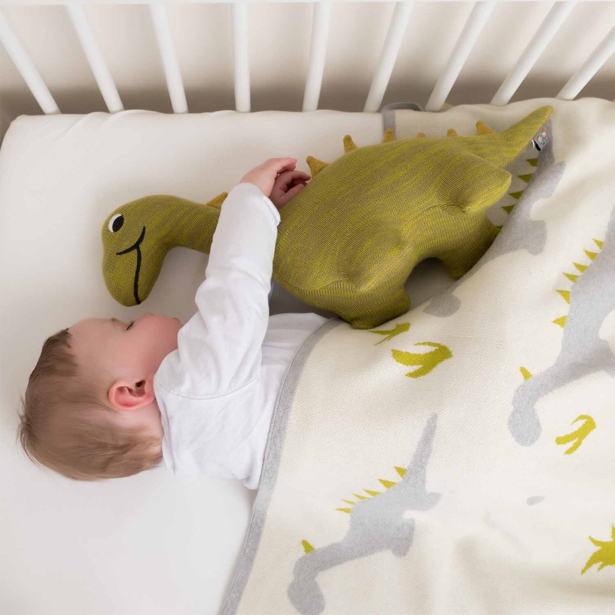 Couverture plaid en coton bio TRICOT écru, dino, SEVIRA KIDS