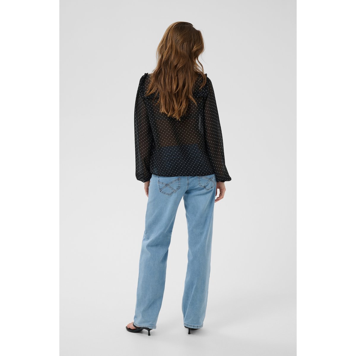 Blouse à manches longues noir black w. small white dots, CREAM