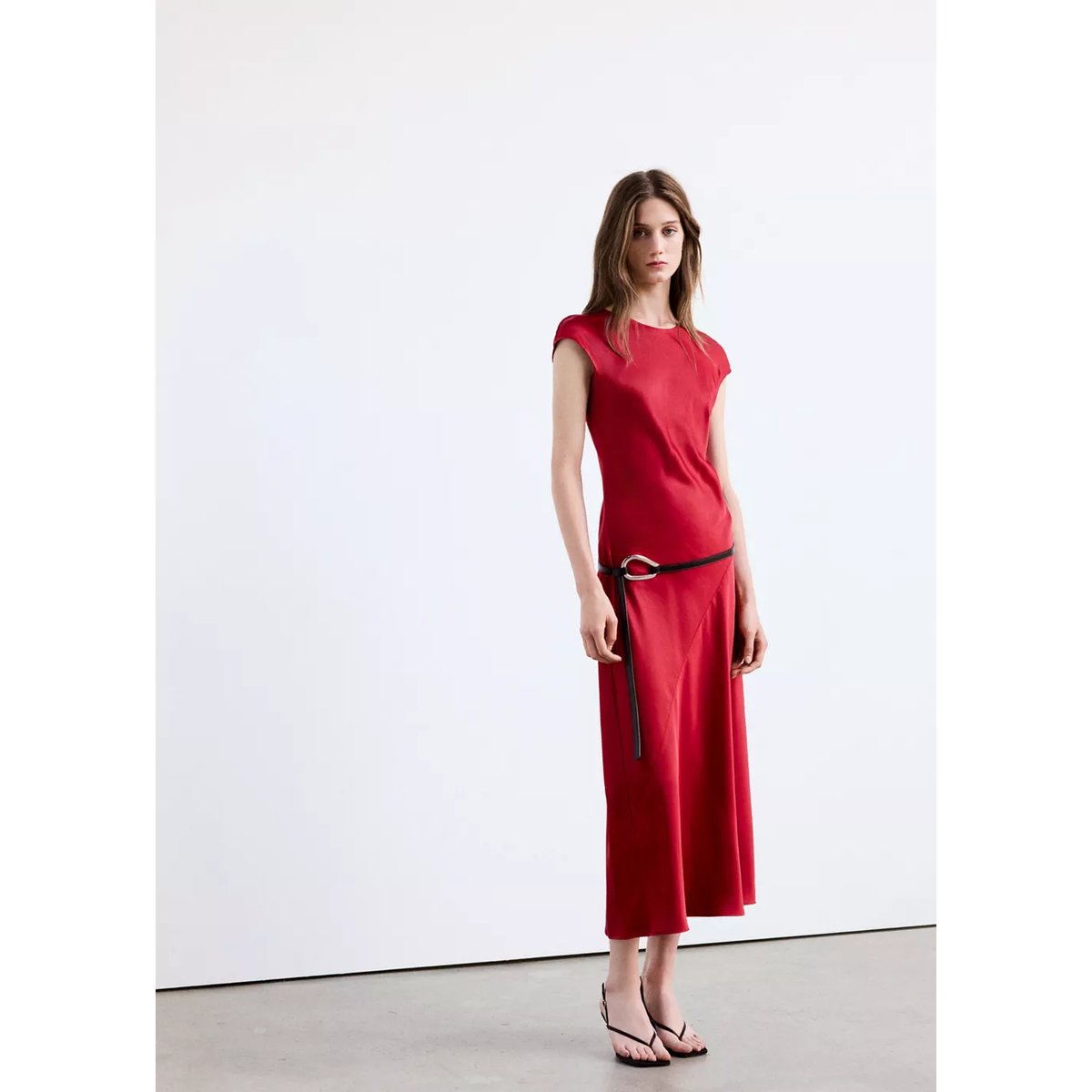 Robe midi col rond rouge, MANGO