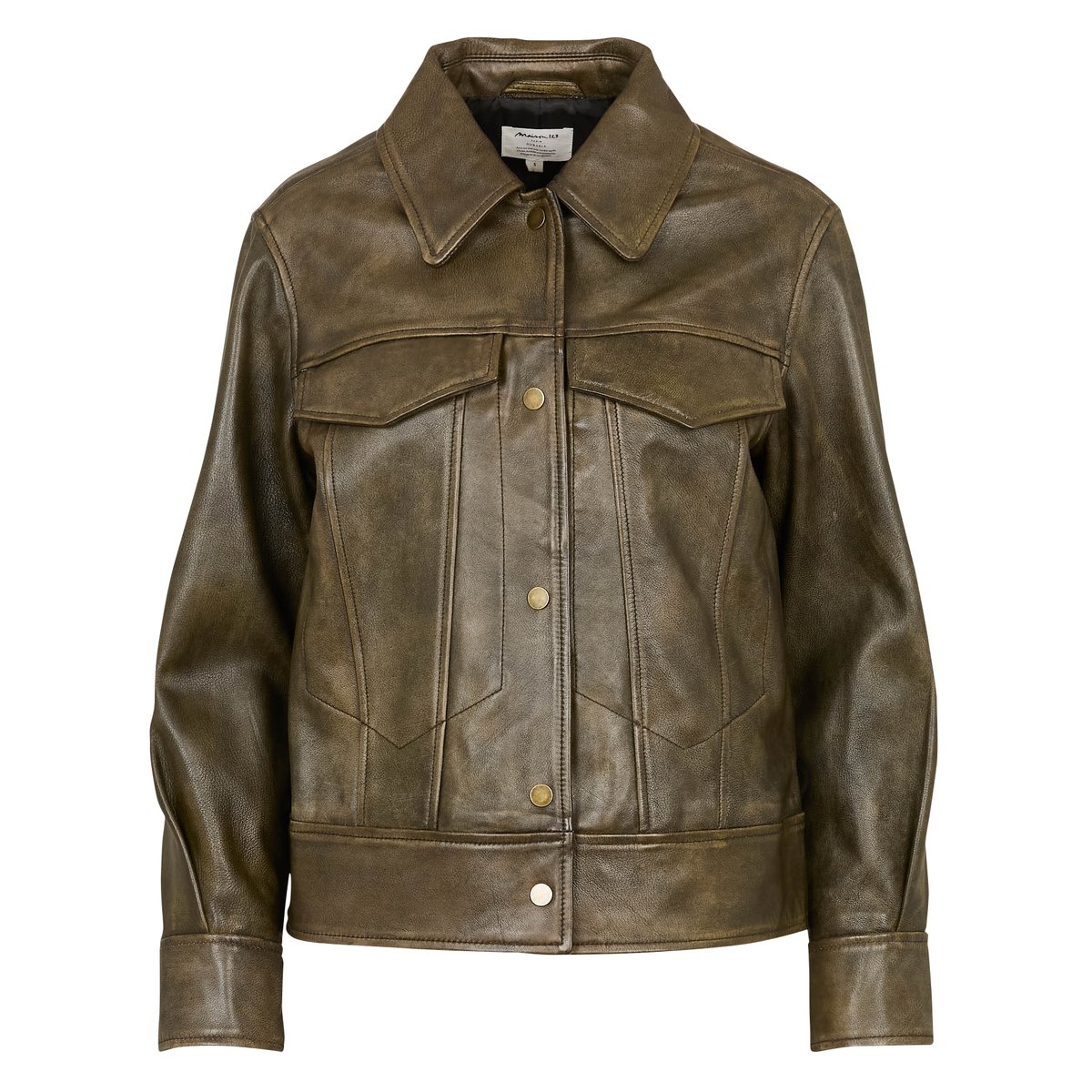 Veste en 100% cuir FIERCE kaki, Maison 123