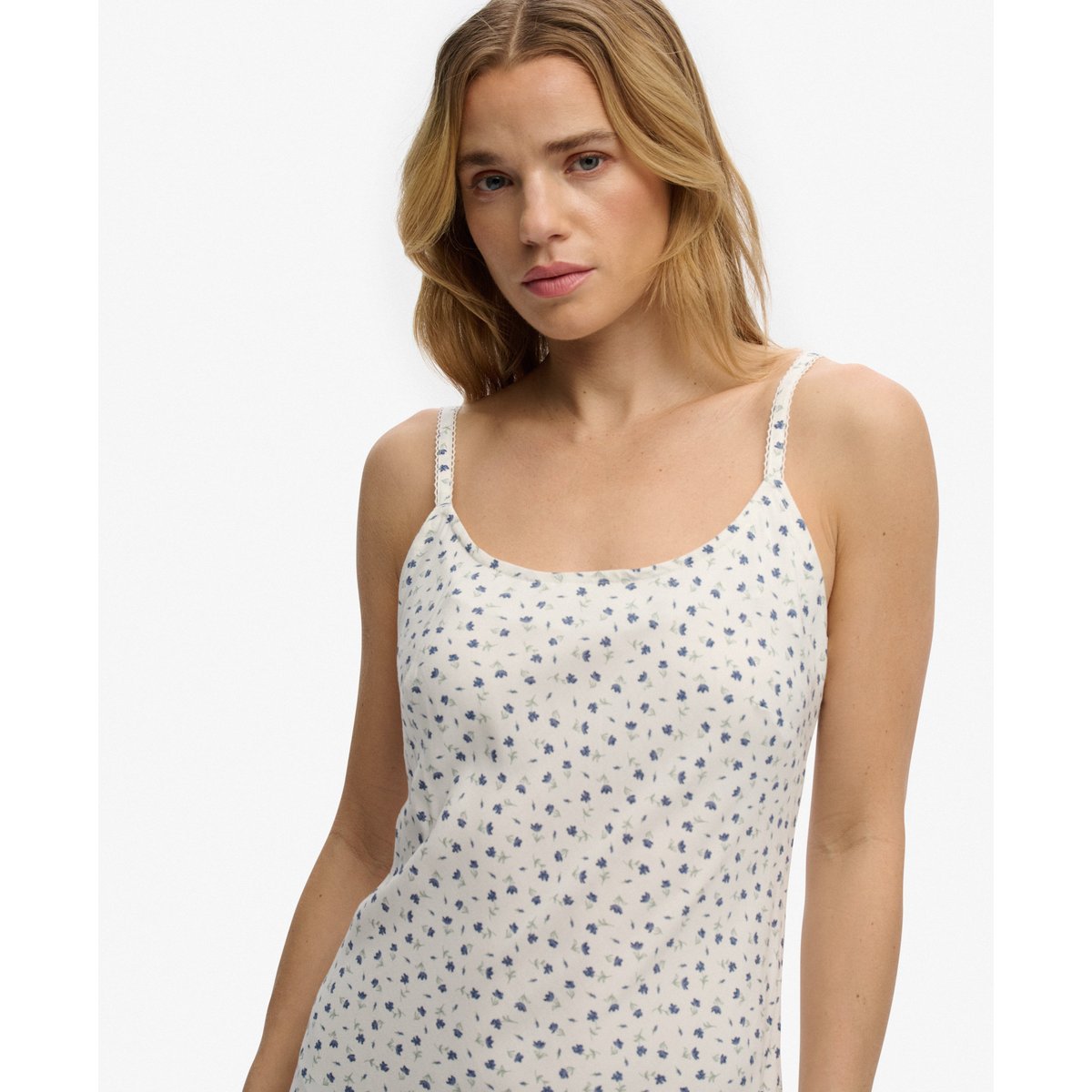 Robe Longue à Bretelles Imprimée petites fleurs blanc cassé, SUPERDRY