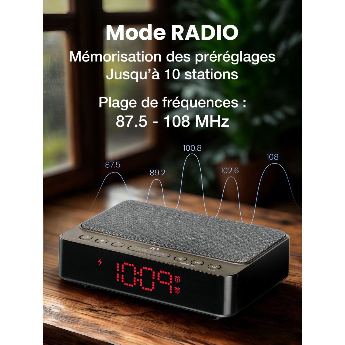 Radio réveil RRVI-100 Charge Induction couleur unique, ESSENTIEL B