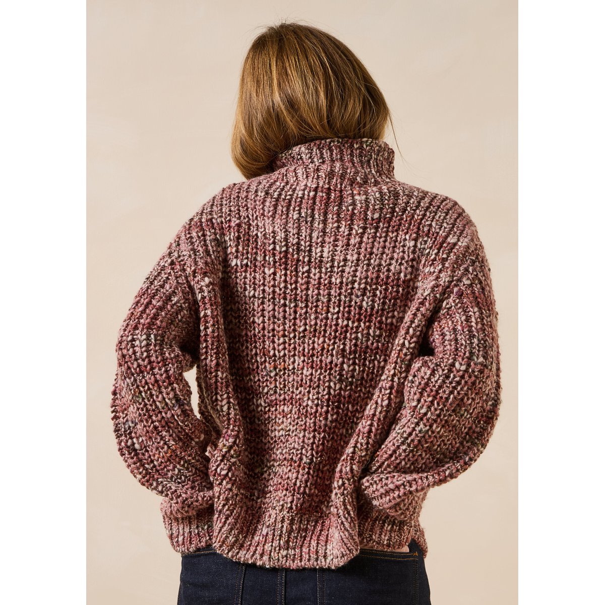 Pull manches longues col montant vieux rose, LA FEE MARABOUTEE