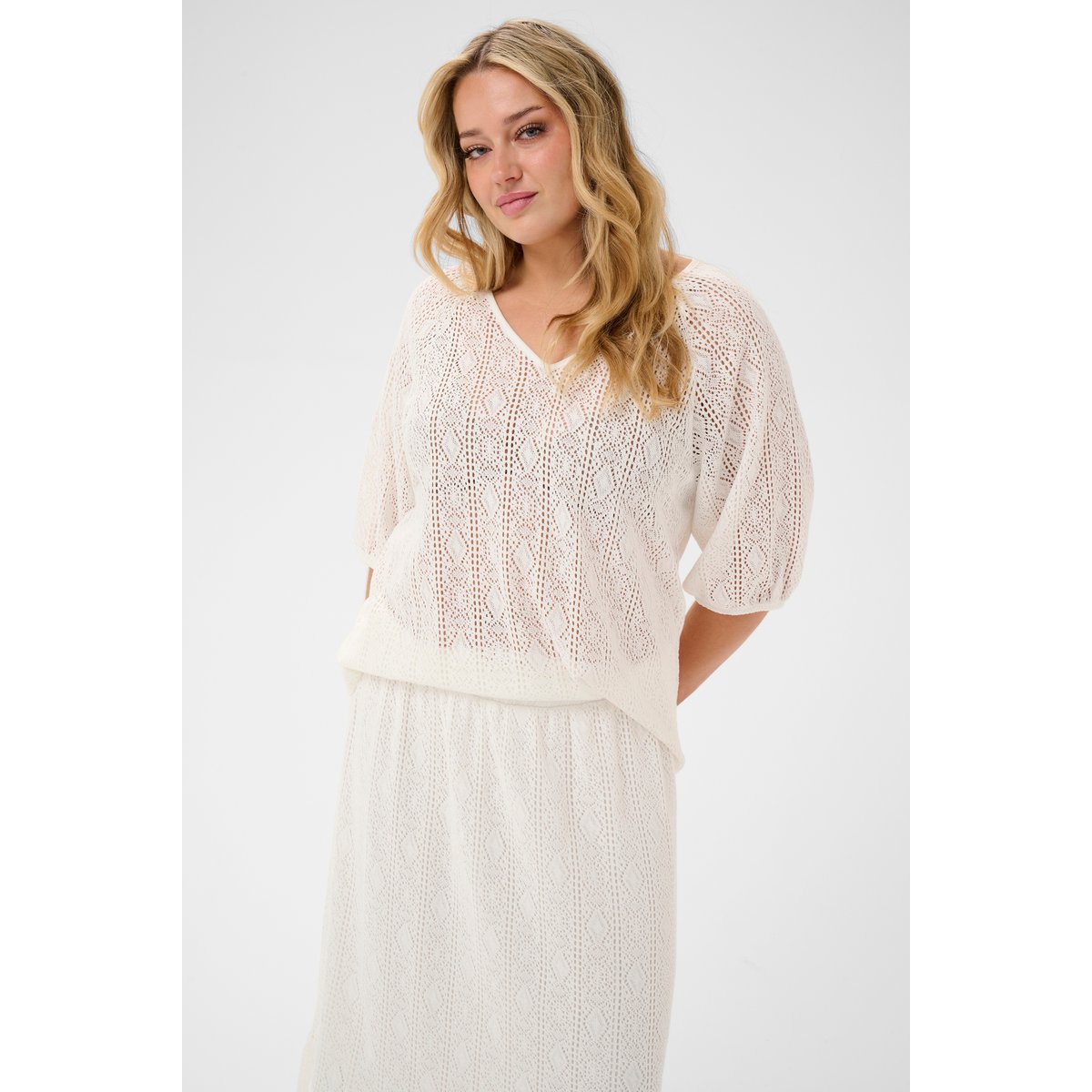 Blouse à manches courtes blanc chalk, KAFFE CURVE