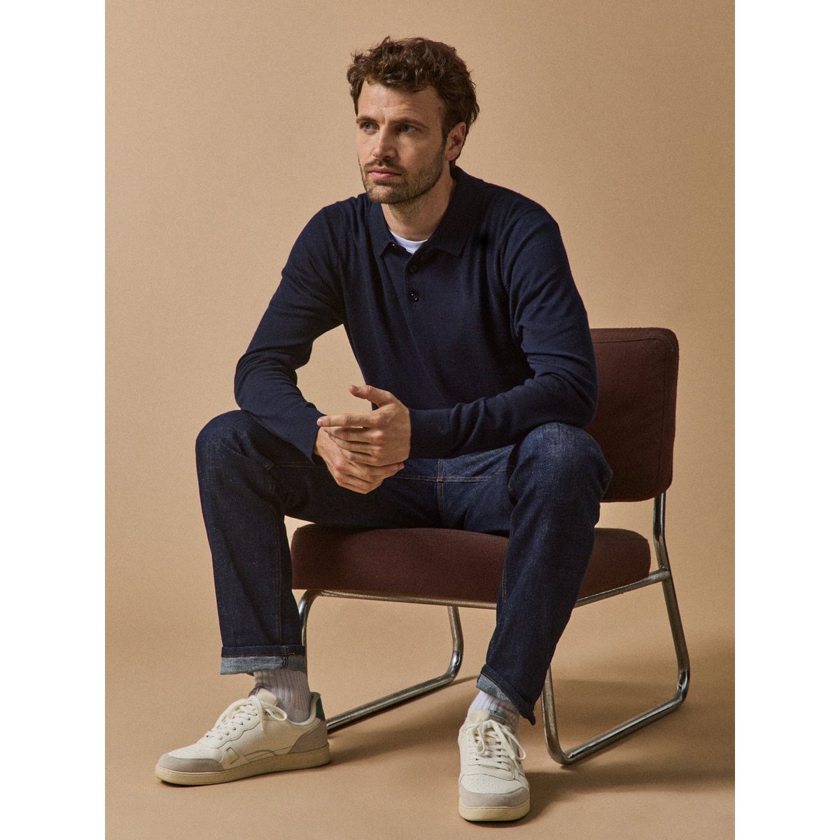 Pull fin col polo laine mérinos encre, CYRILLUS