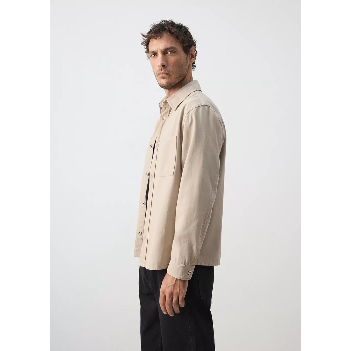 Surchemise en jean poches beige, MANGO MAN