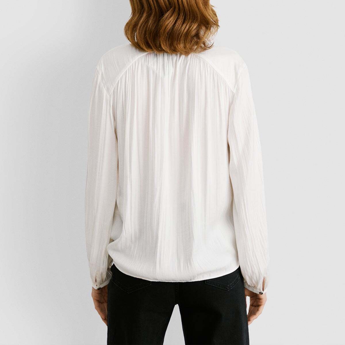 Blouse À Col Mao En Satin blanche mousse, PEPE JEANS