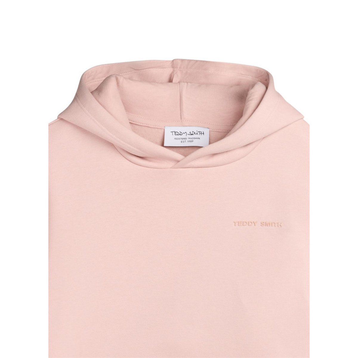 Sweat en coton mélangé vert à coupe droite pourvu d'un col à capuche rose, TEDDY SMITH