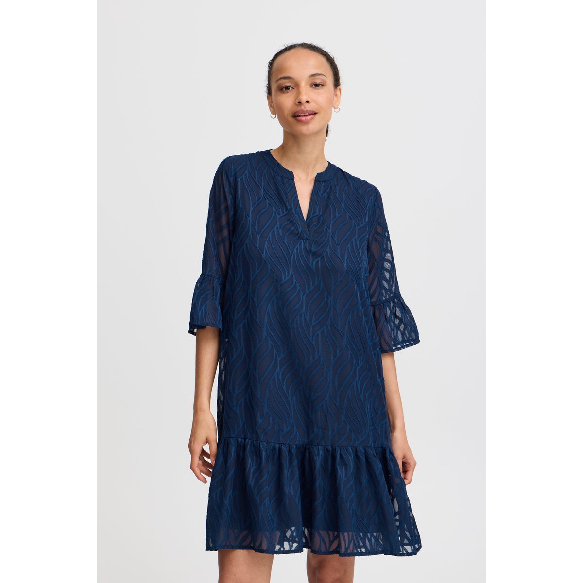 Robe coupe ample, manches 3/4, longueur genou bleu navy blazer, B.YOUNG