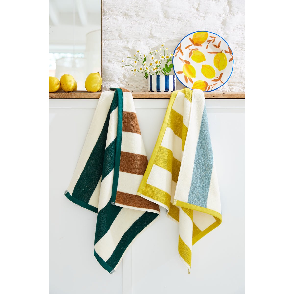 Essuie-mains éponge jacquard RIVAGE jaune et bleu, COUCKE