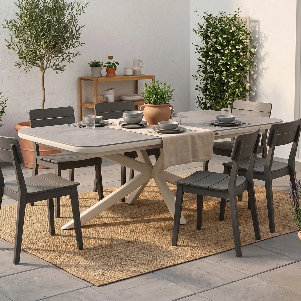 Table de jardin extensible pierre et métal L200/260 - RODAS gris cendré, HELLIN, DEPUIS 1862