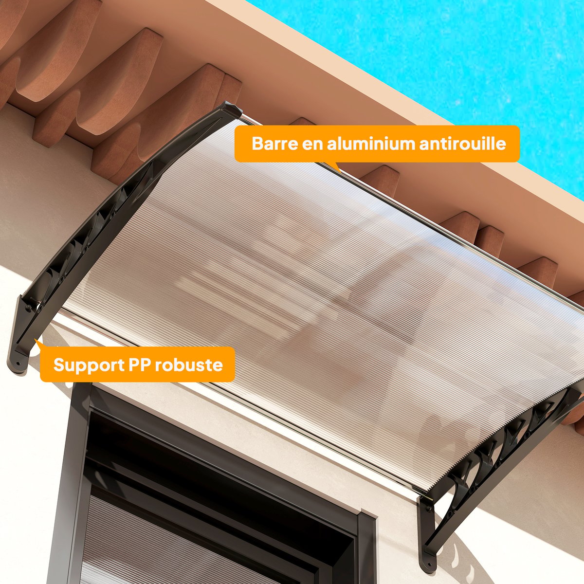 Auvent de porte Polycarbonate Transparent noir, OUTSUNNY
