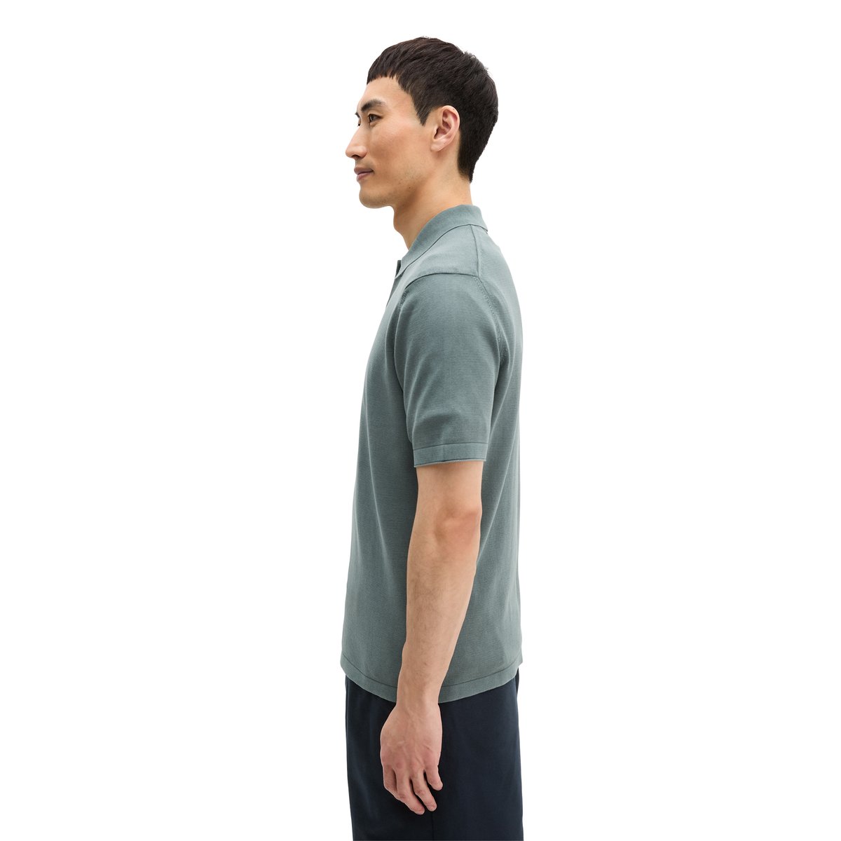 Polo en tricot régulier en coton biologique certifié gris foncé, MARC O'POLO