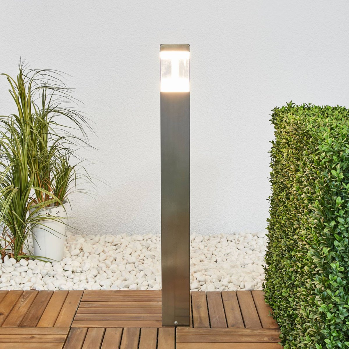 Luminaire extérieur en inox moderneLED acier inoxydable, transparent, satiné, LINDBY