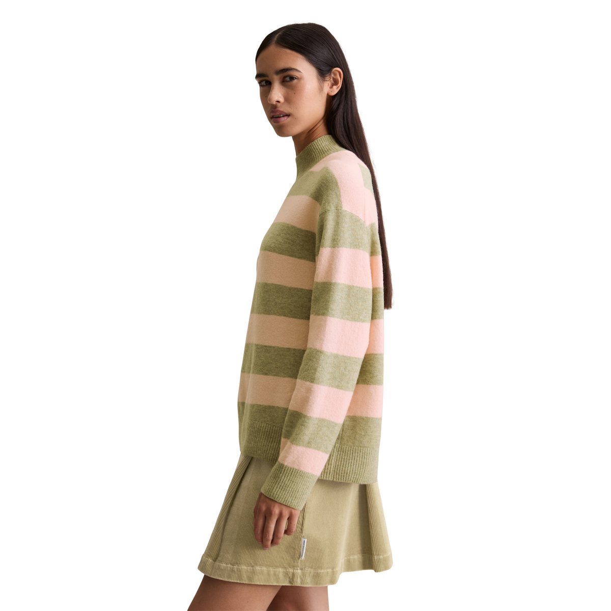 Pull-over en tricot rayé regular en doux mélange de laine vierge rose bonbon, MARC O’POLO DENIM