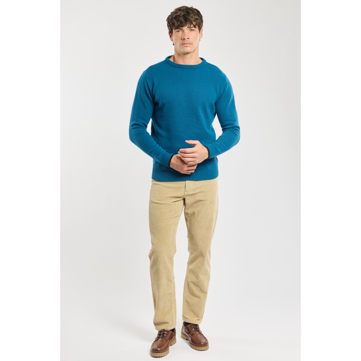 Pull col rond Bérac - laine teal, GUY DE BERAC
