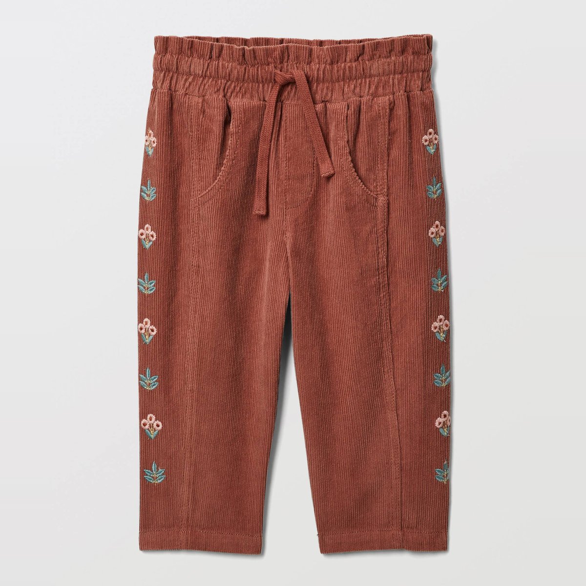Pantalon taille élastique en velours brodé en coton BIO GOTS ronsard, BOUT'CHOU