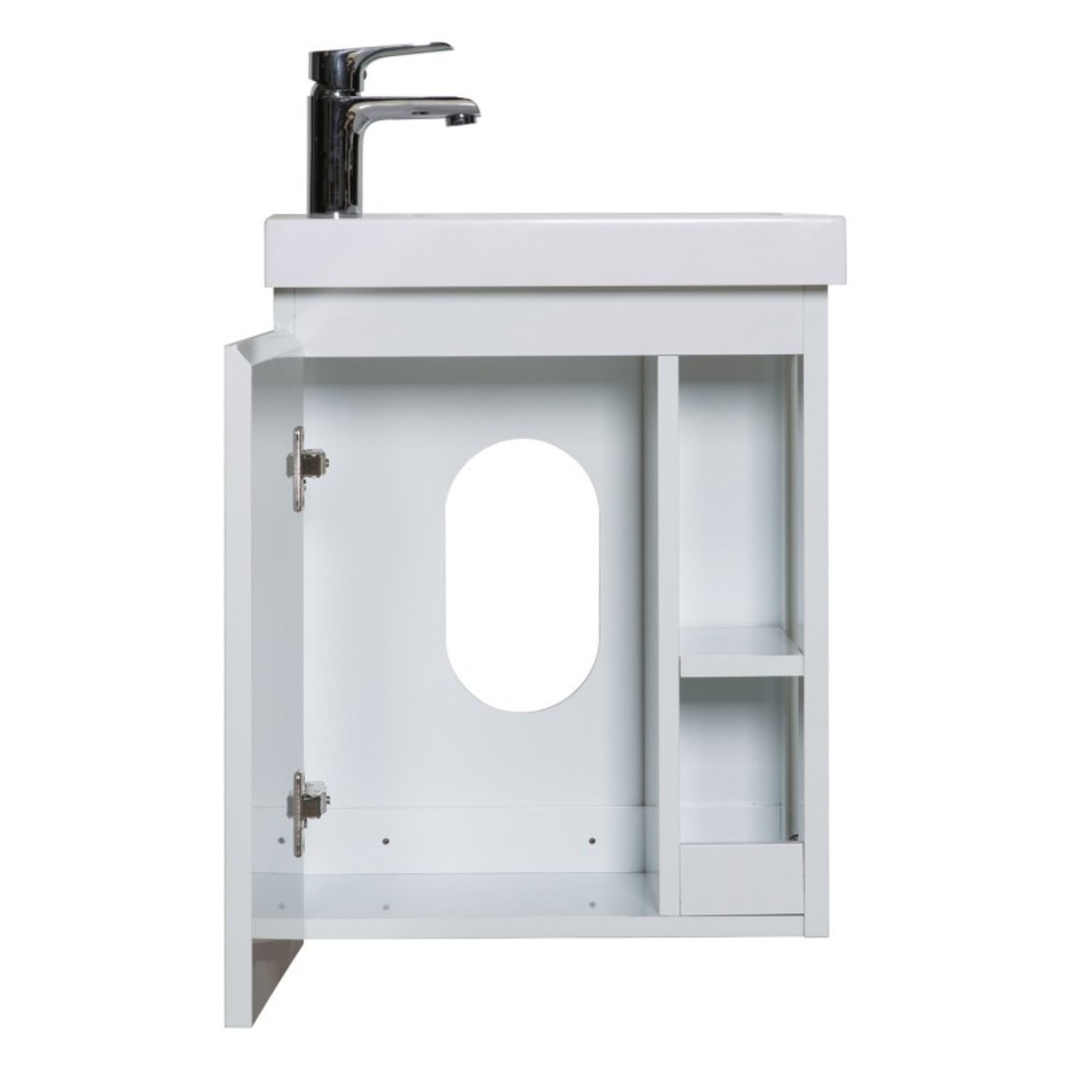Ensemble lave-mains avec rangement latéral et miroir tablette HAMPTON blanc brillant, MOB IN