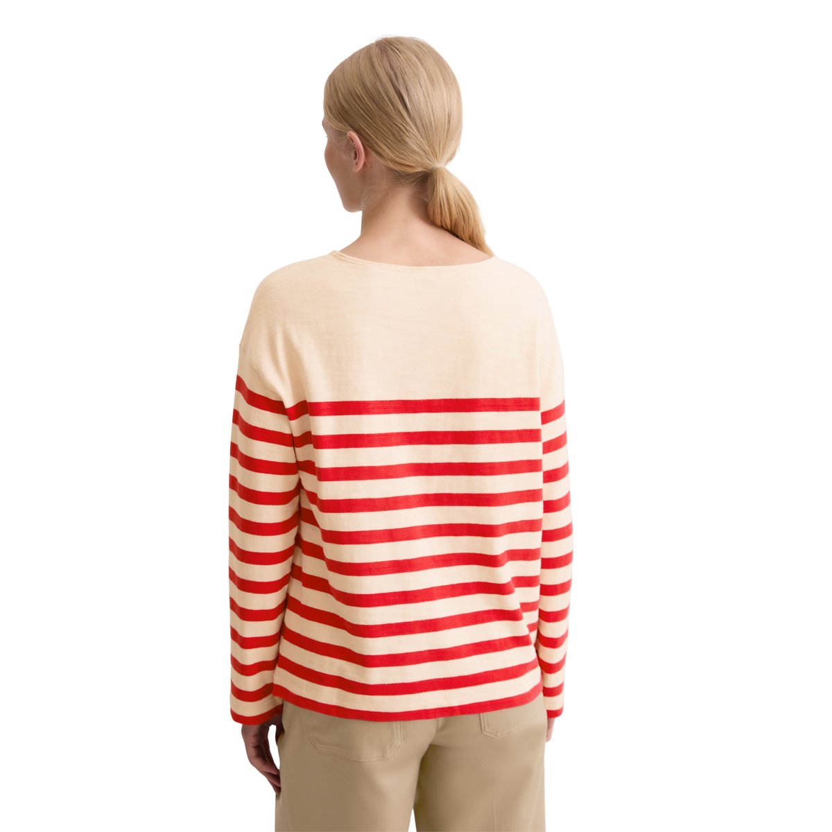 T-shirt long rayé relaxed en jersey heavy slub teint en fil rouge, MARC O'POLO