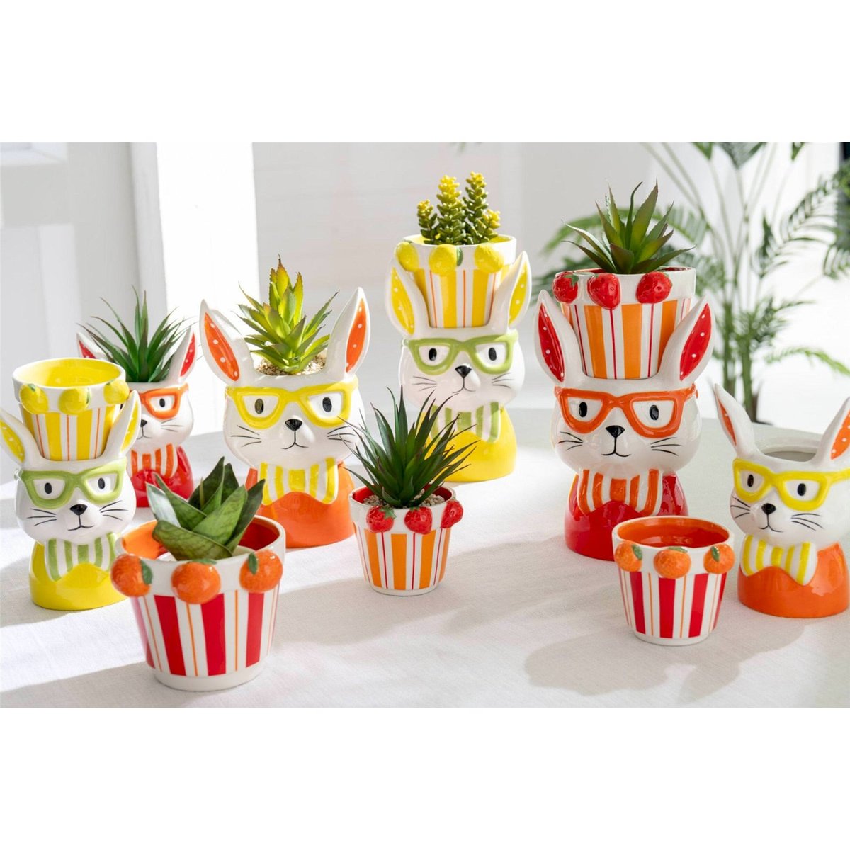 Cache-pot lapin en poterie, Lot de 3 multicolore, RECOLLECTION