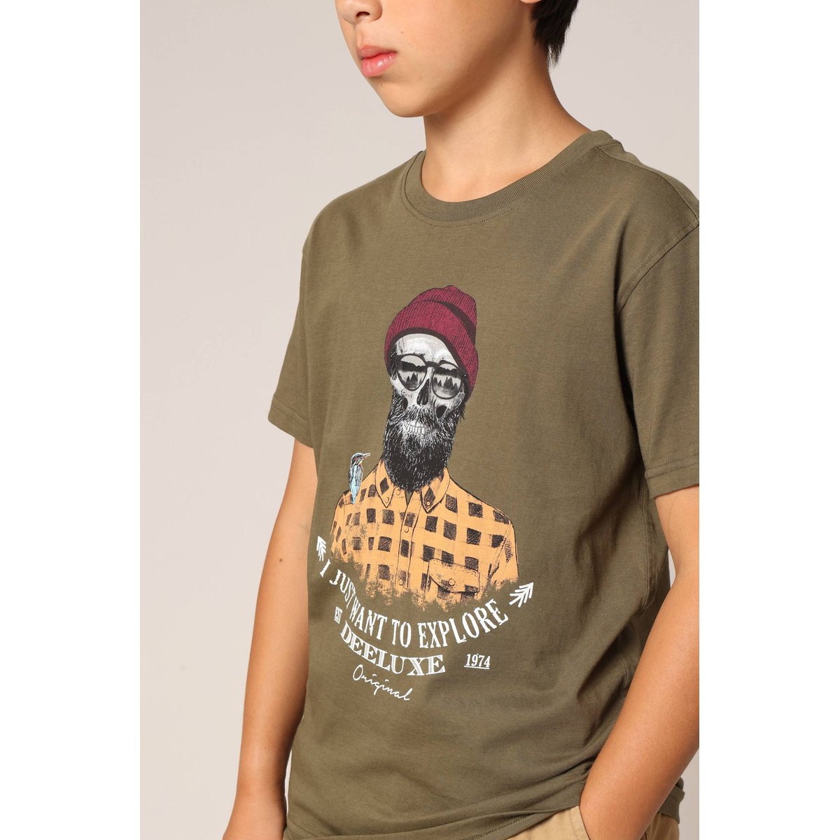 T-shirt en coton pour garçon avec imprimé hipster barbu
 TELLSON khaki, DEELUXE