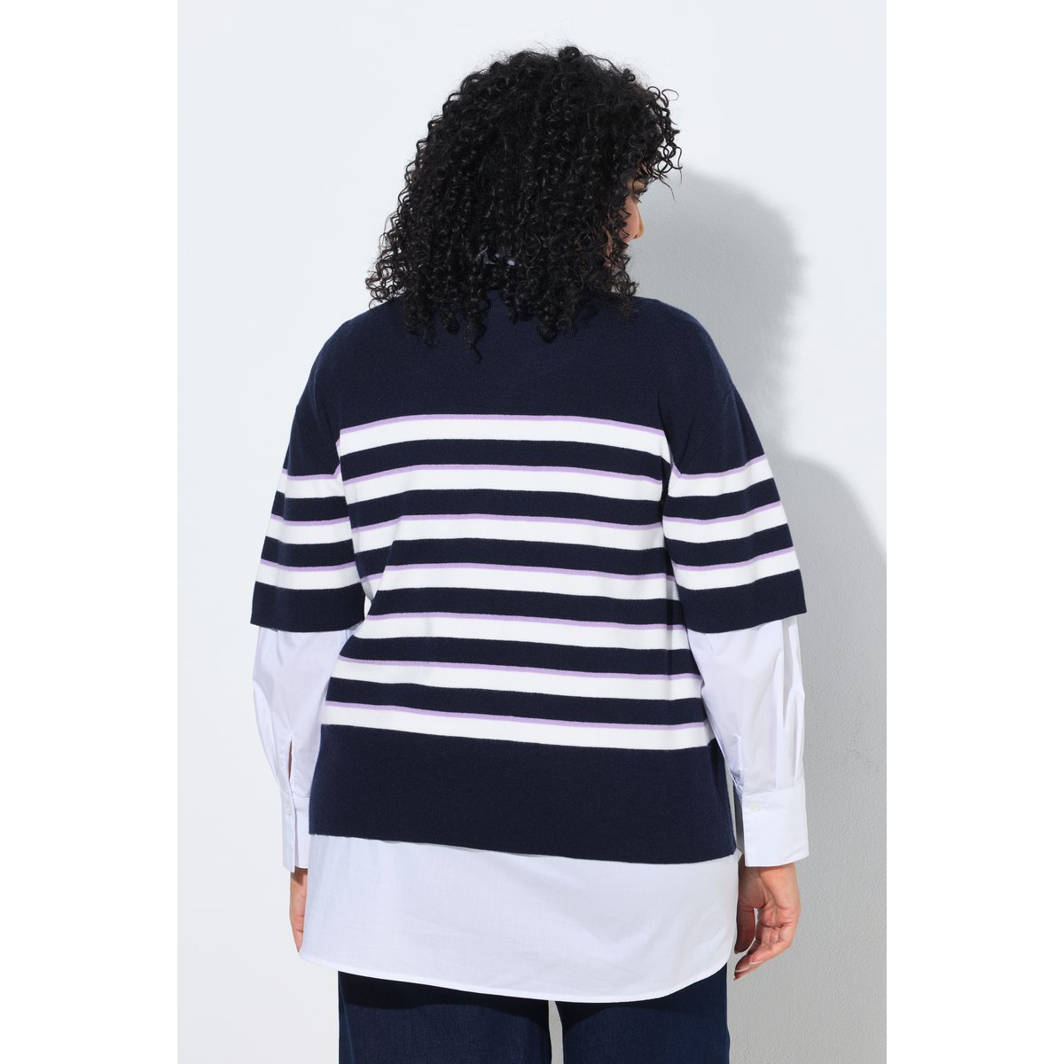 Pull à rayures, col rond et manches courtes marine, ULLA POPKEN