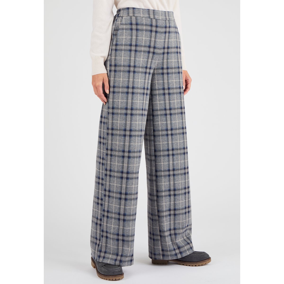 Pantalon enfilable à carreaux marron beige carreaux, DAMART