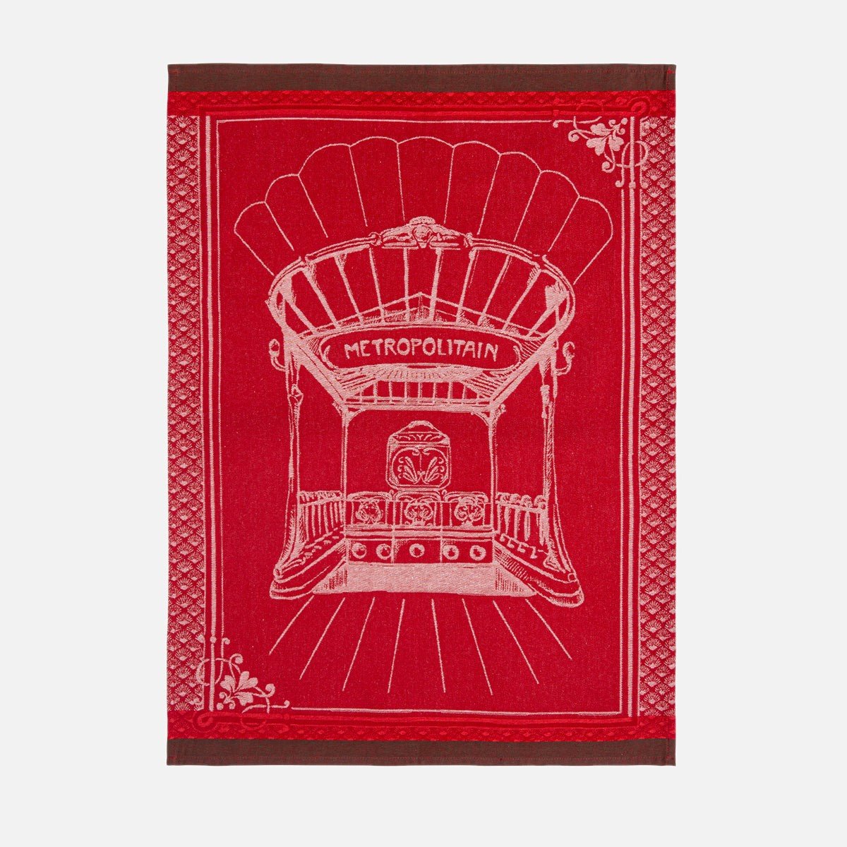 Torchon jacquard en coton MÉTROPOLITAIN rouge, COUCKE