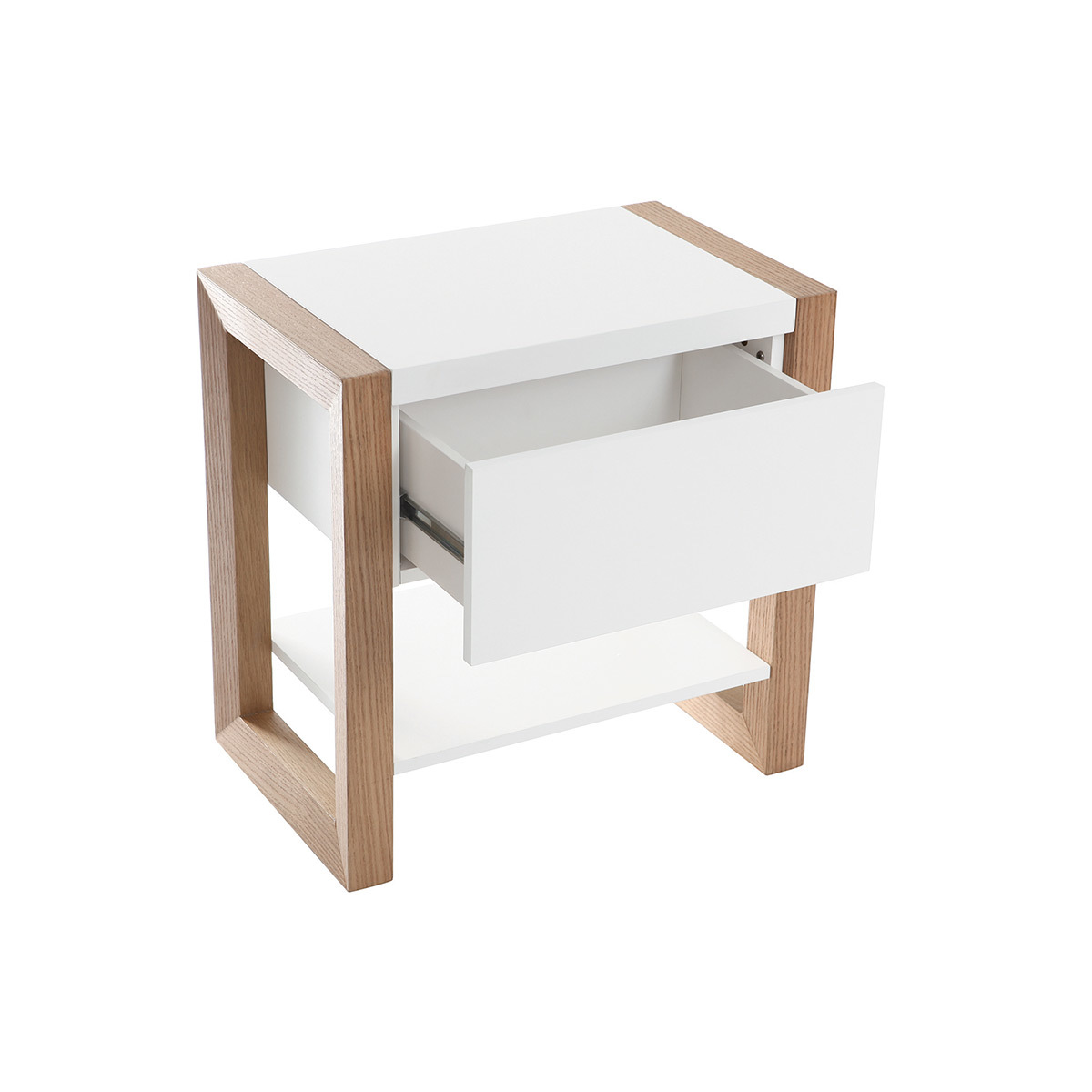 Table de chevet blanc et bois clair frêne massif ARMEL blanc, MILIBOO