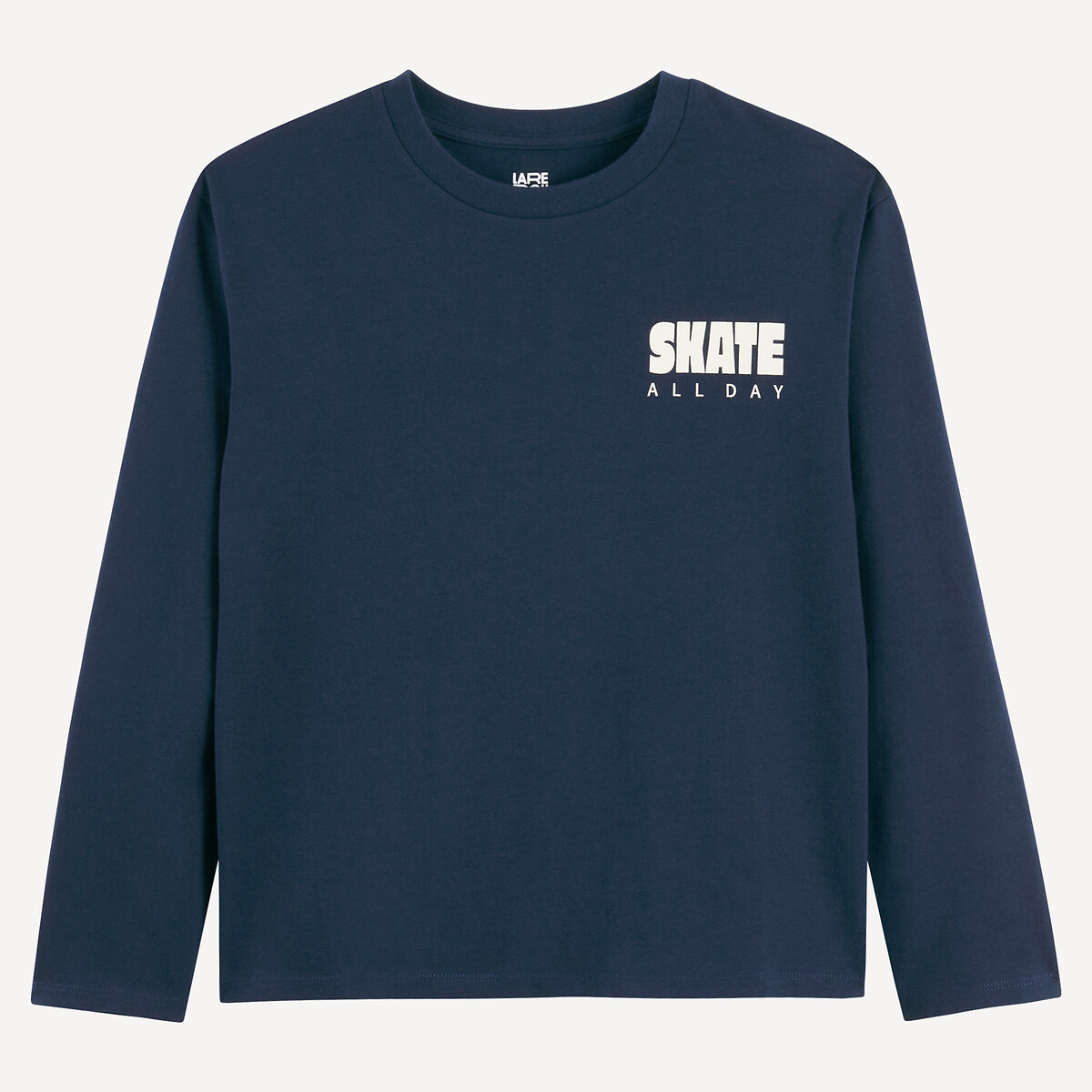 T-shirt manches longues imprimé devant et au dos bleu marine, LA REDOUTE COLLECTIONS