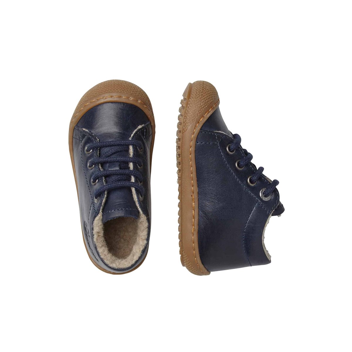 Chaussons Premiers Pas, Doublés En Laine Racoon marine, NATURINO