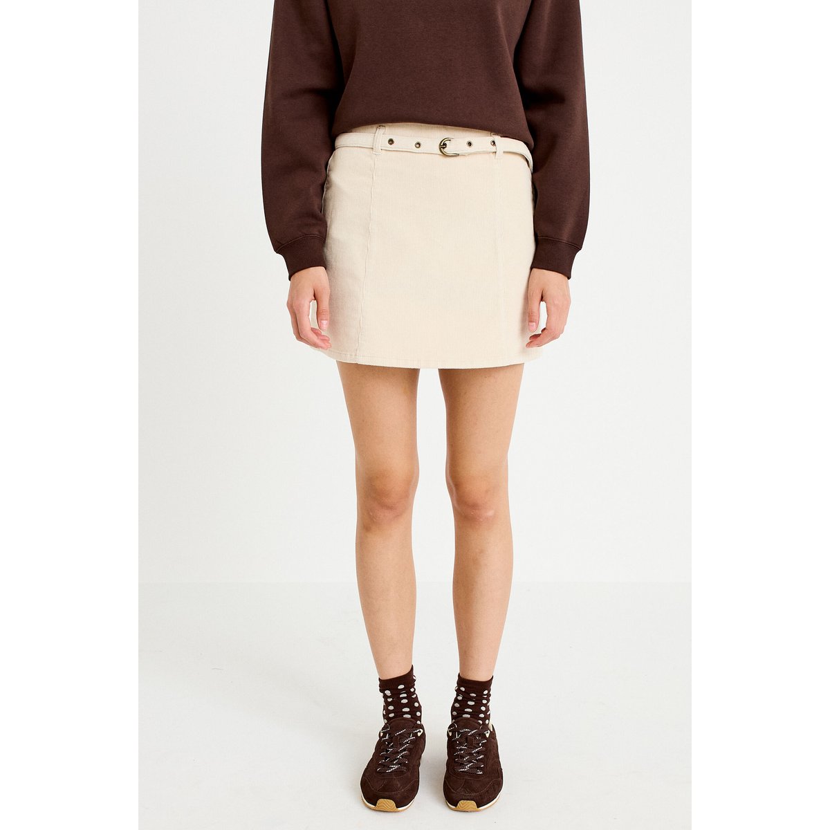 Jupe-short évasée velours ceinture ecru, CACHE CACHE