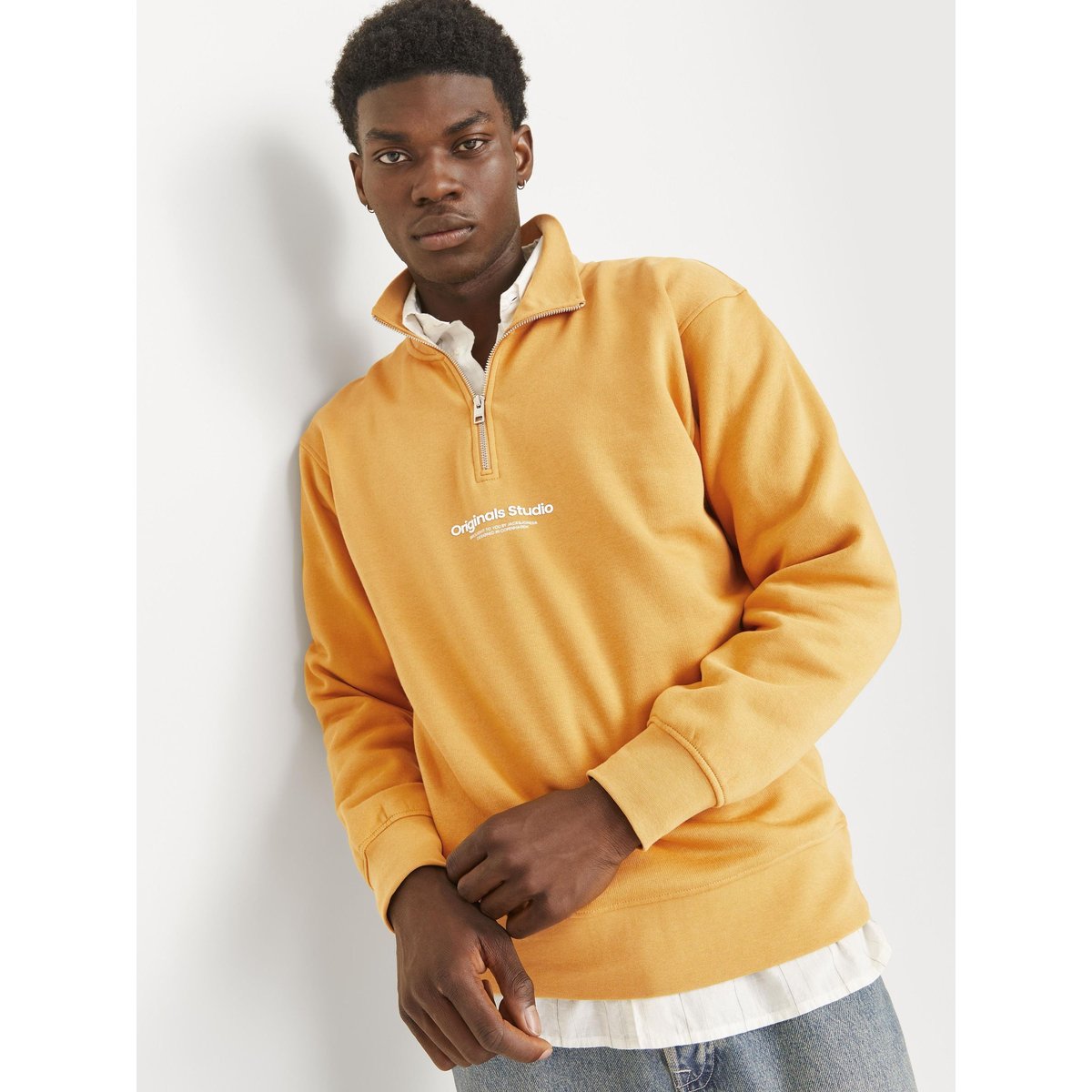 Sweat ample demi-zippé marron - honey yellow, JACK & JONES