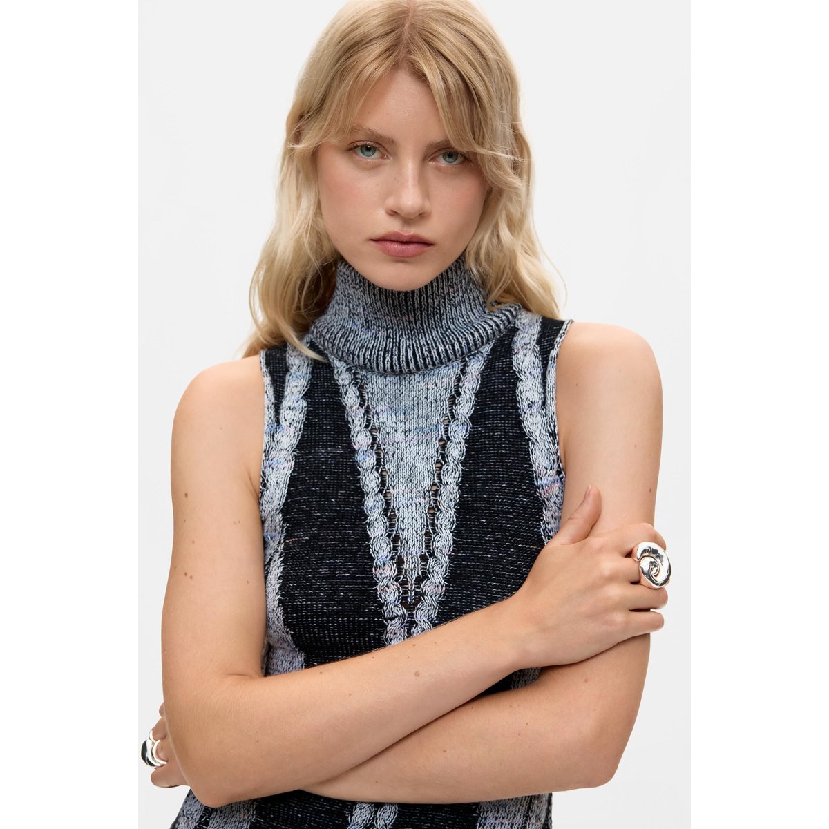 Robe à col montant en maille gris, DESIGUAL
