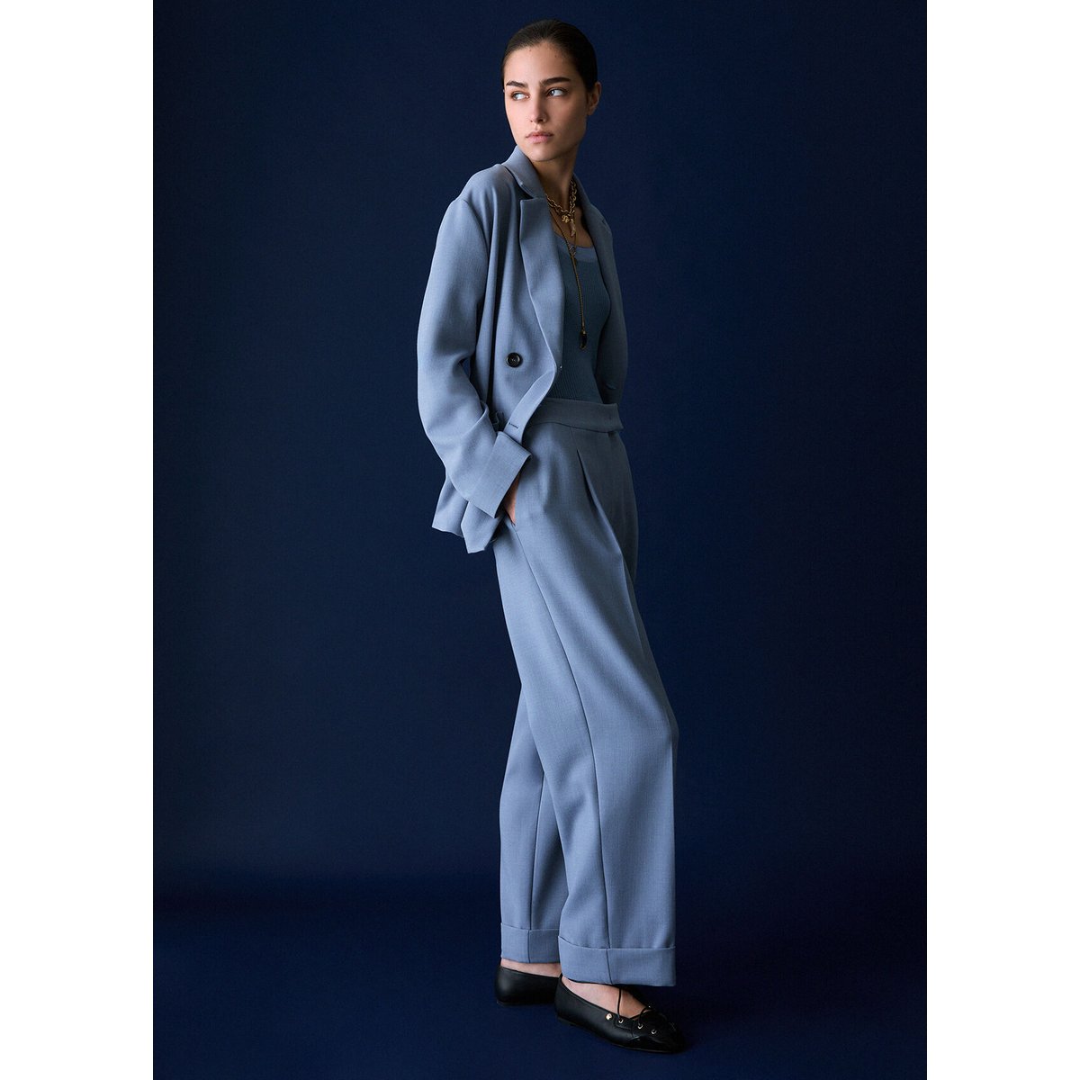 Pantalon Mélangé avec Revers bleu clair, LIU JO