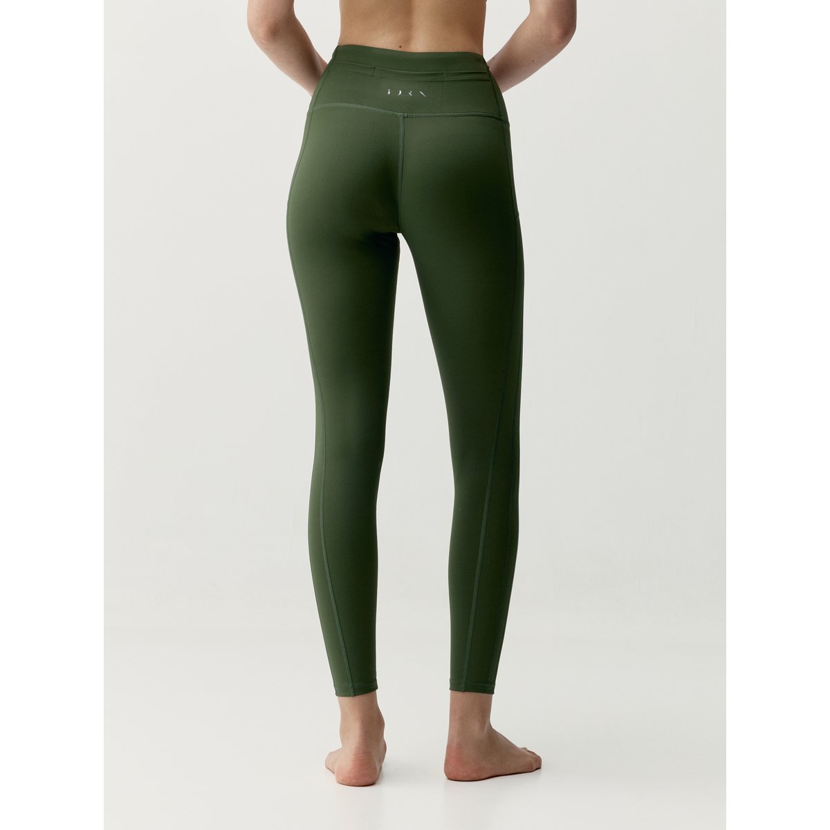 Legging de sport femme Asura Longueur longue taille haute double ceinture vert olive profond, BORN