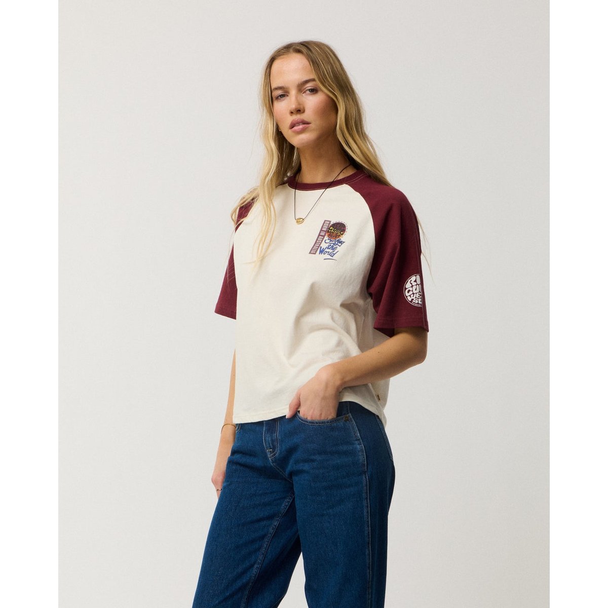 T-shirt SURF THE WORLD BOXY bone, RIP CURL