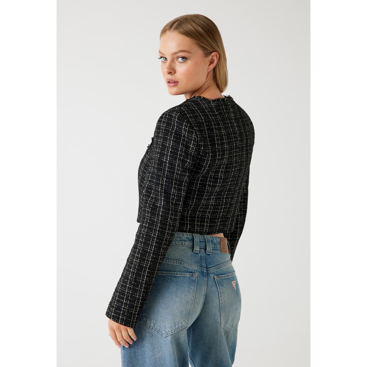 Veste Crop Tweed noir, GUESS