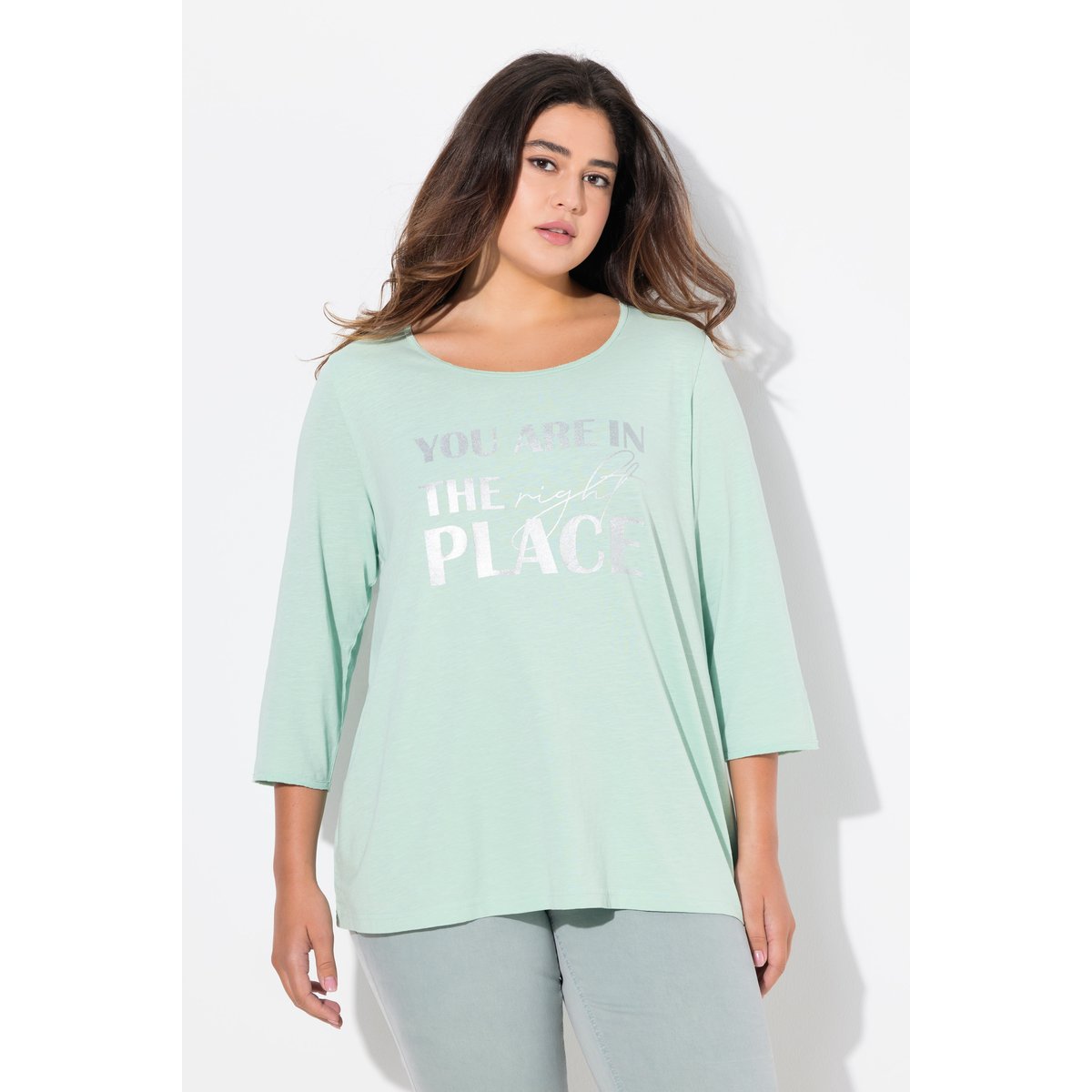 T-shirt à message métallique menthe verte, ULLA POPKEN